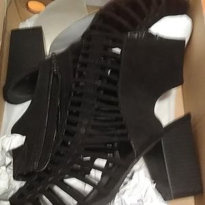 Suede Caged Peep Toe Shoe